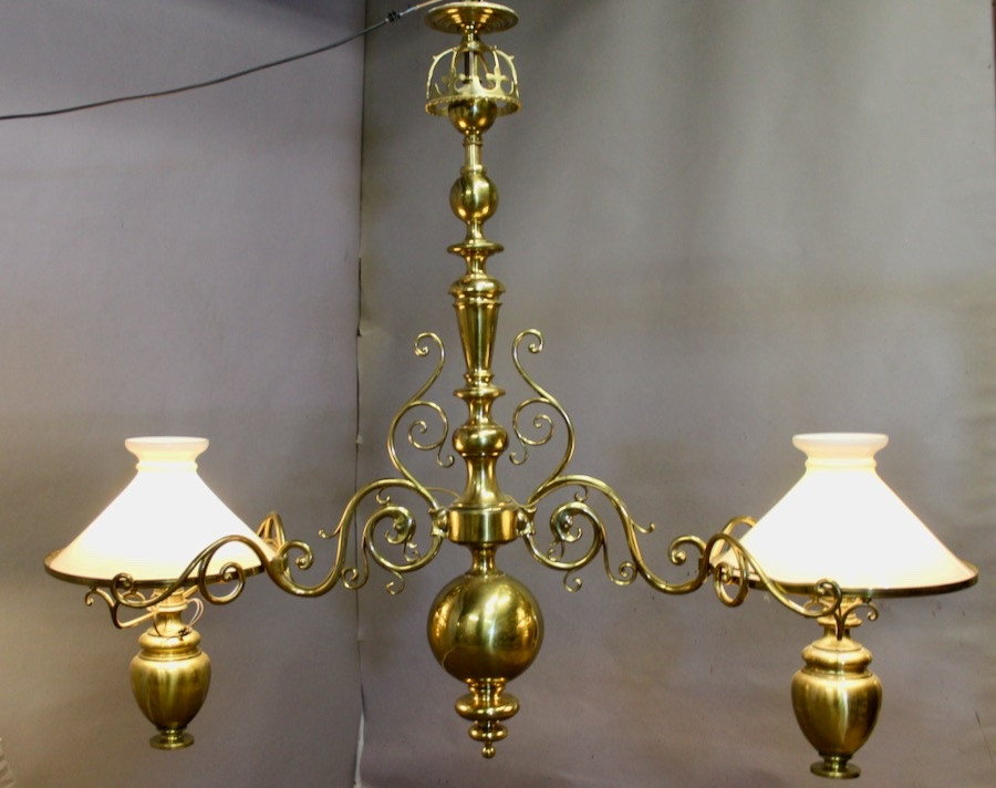 Important lustre de billard en laiton massif Napoléon III-photo-4