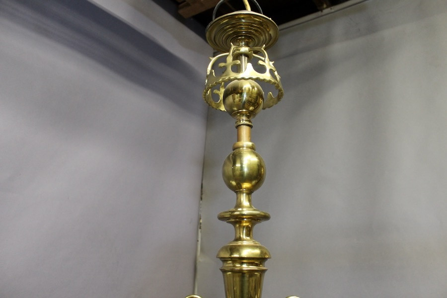 Important lustre de billard en laiton massif Napoléon III-photo-3