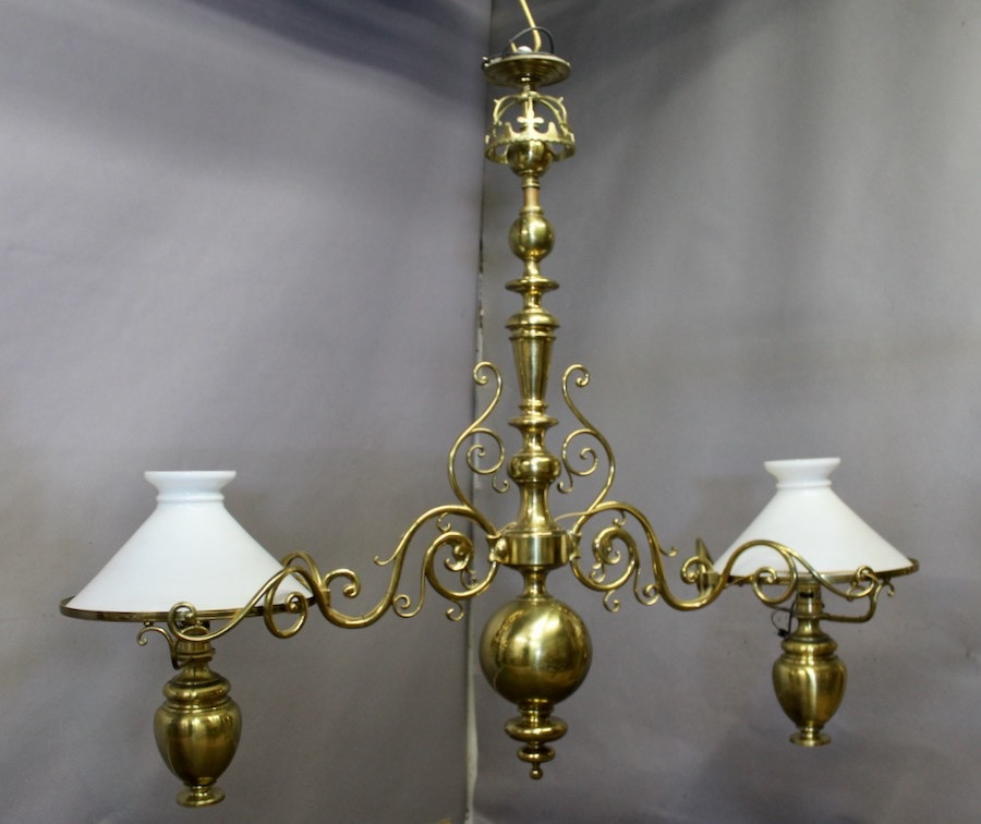 Important lustre de billard en laiton massif Napoléon III-photo-4