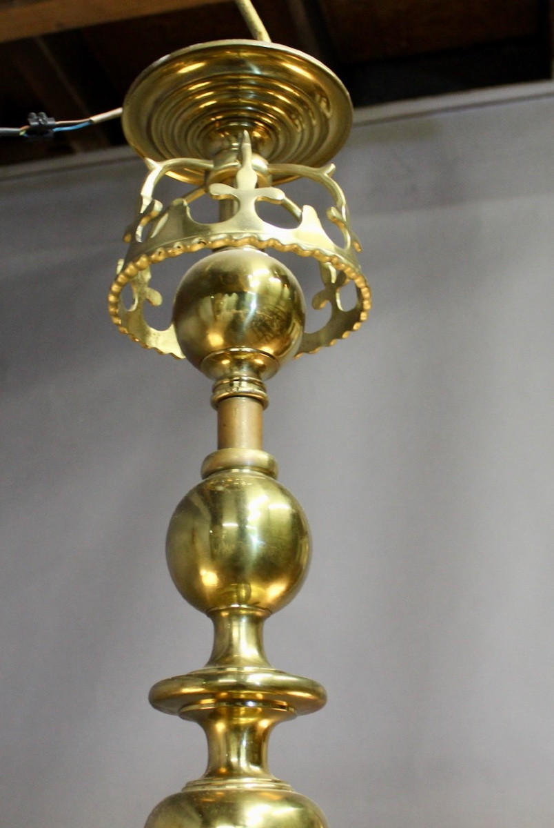 Important lustre de billard en laiton massif Napoléon III-photo-7