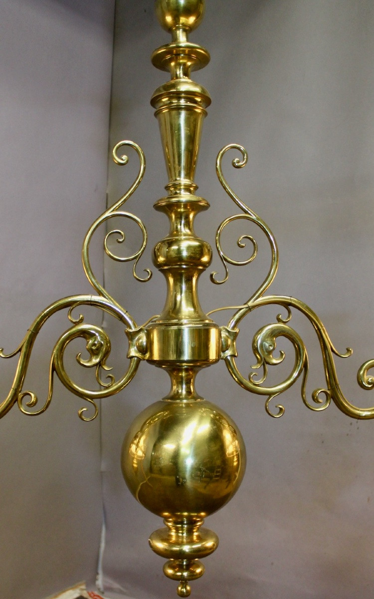 Important lustre de billard en laiton massif Napoléon III-photo-8