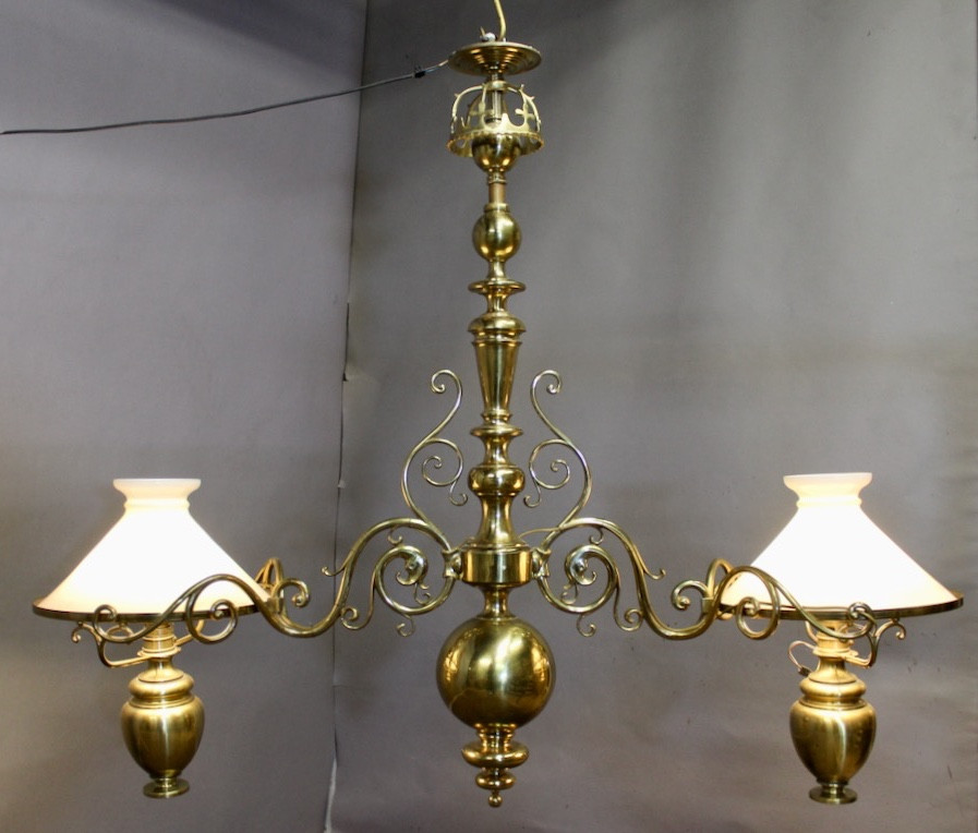 Important lustre de billard en laiton massif Napoléon III