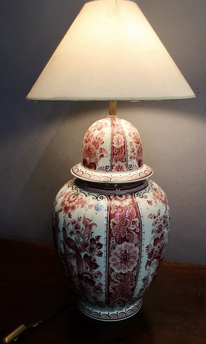 Potiche en faience de DELFT montée en lampe-photo-3