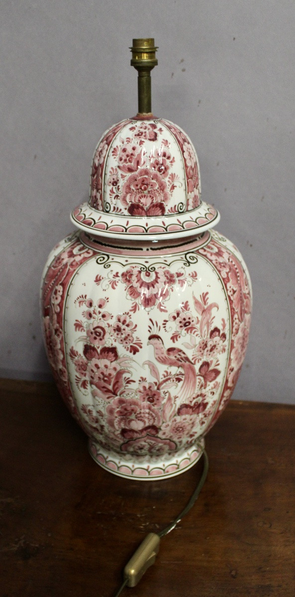 Potiche en faience de DELFT montée en lampe-photo-7