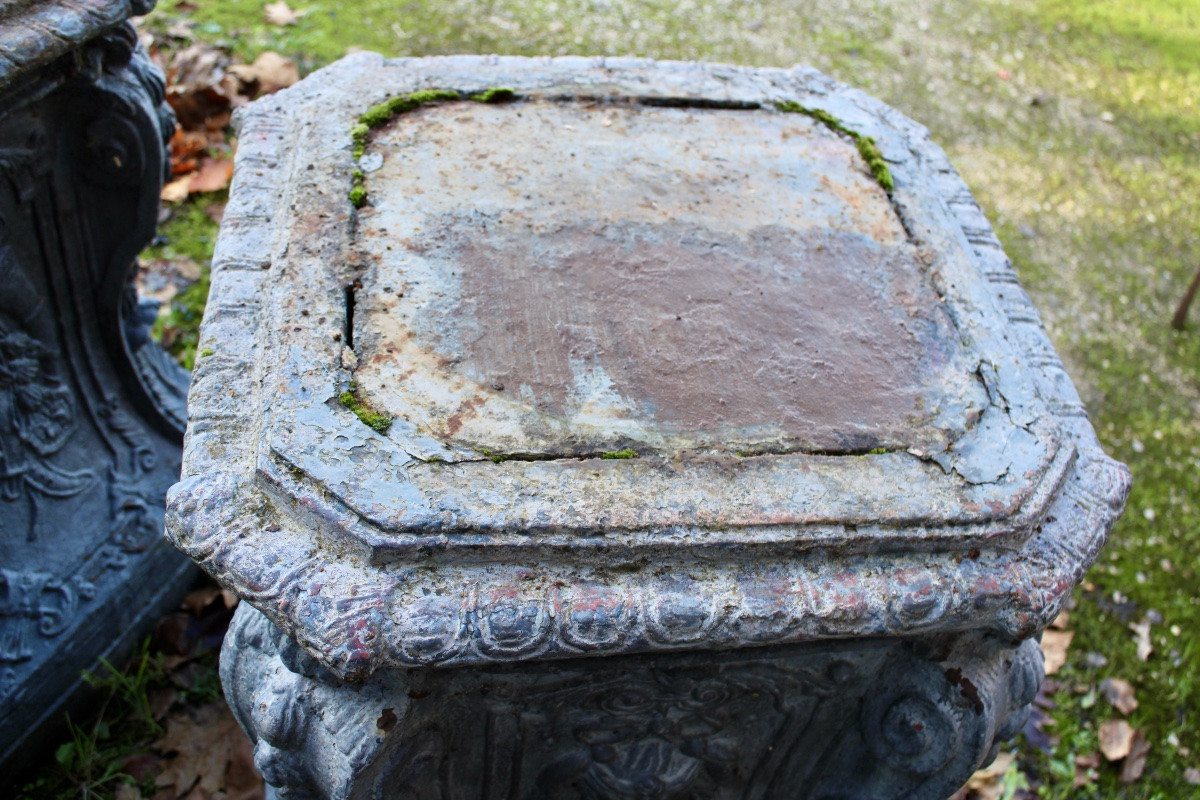 Paire de socles en fonte XIXème pour médicis ou statues -photo-1