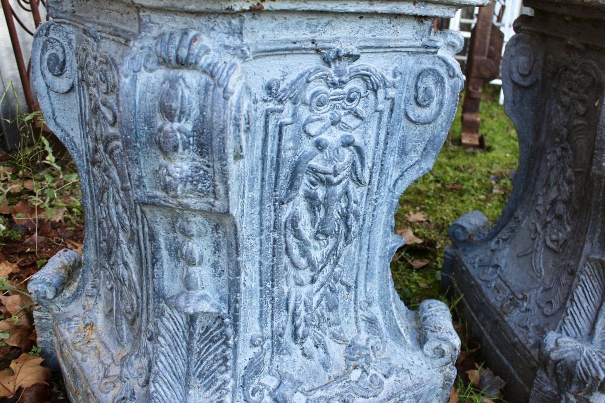 Paire de socles en fonte XIXème pour médicis ou statues -photo-2