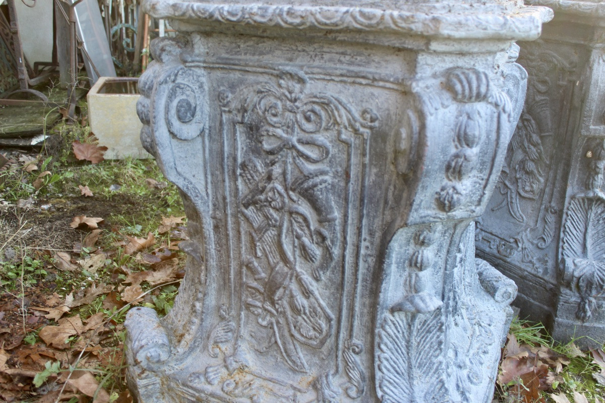Paire de socles en fonte XIXème pour médicis ou statues -photo-4