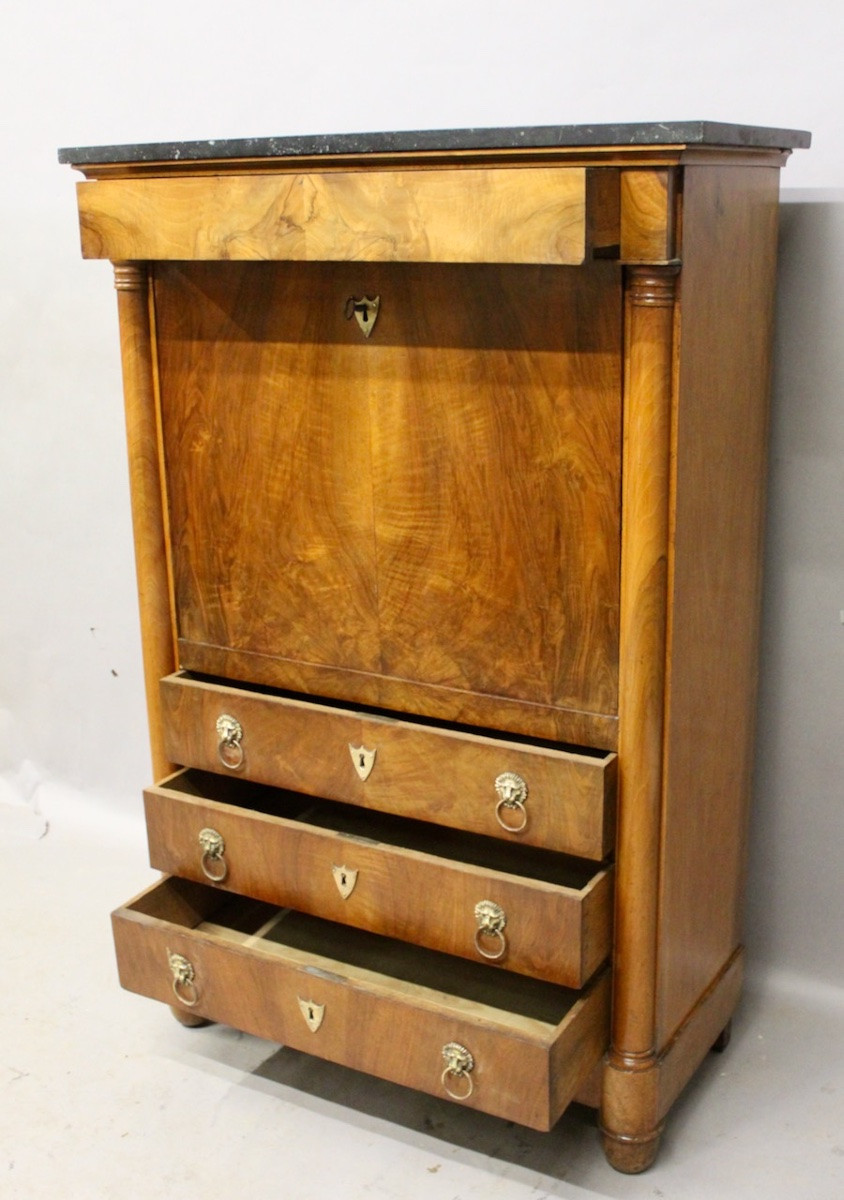 Empire Secretary Desk In Walnut With Black Marble Top-photo-3