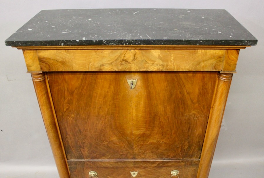 Empire Secretary Desk In Walnut With Black Marble Top-photo-4