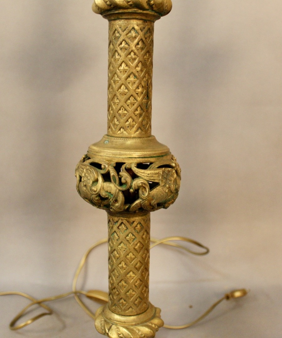 Pique cierges en bronze  montés en lampe -photo-1