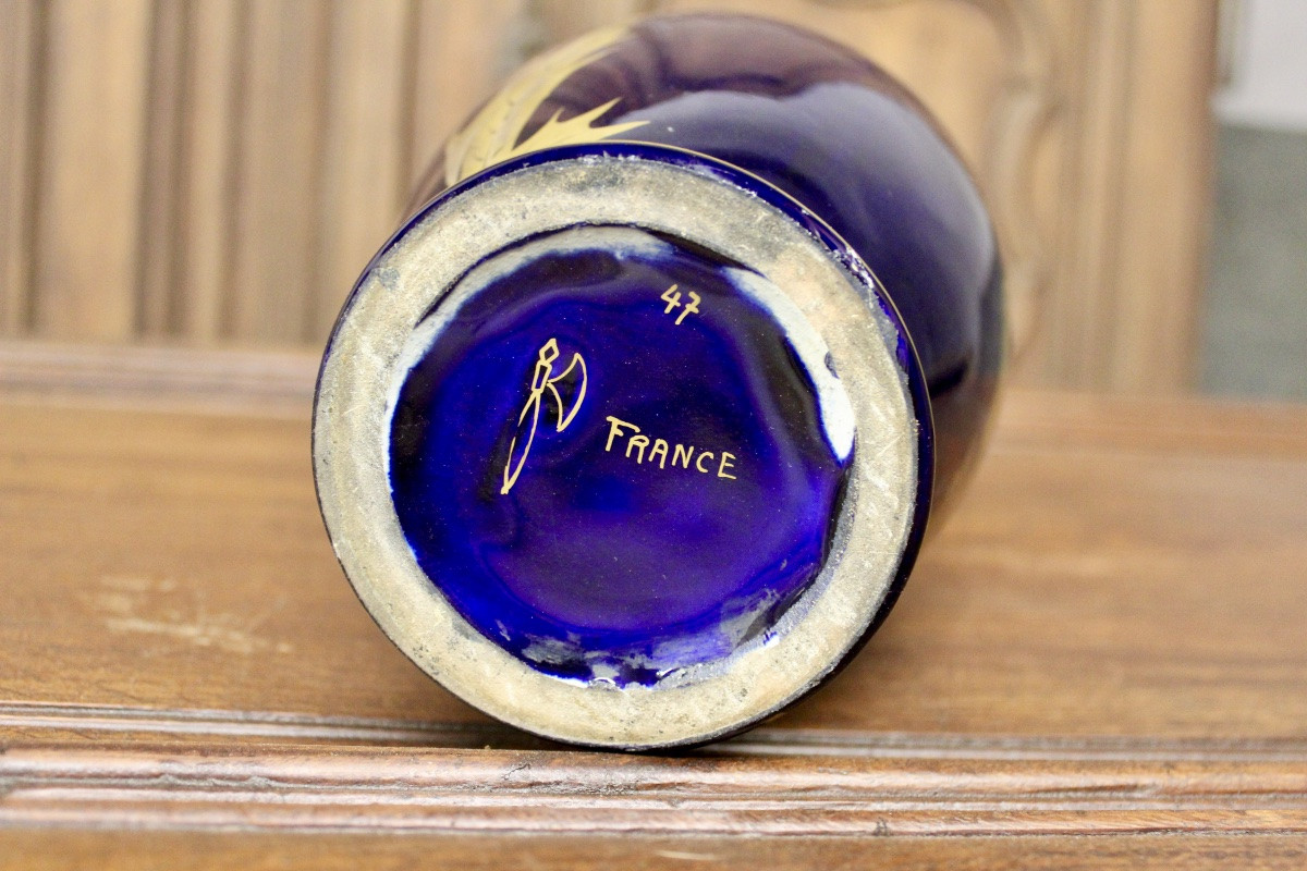 Vase au chardon par  Gustave Asch , bleu de tours ,Sainte Radegonde-photo-1