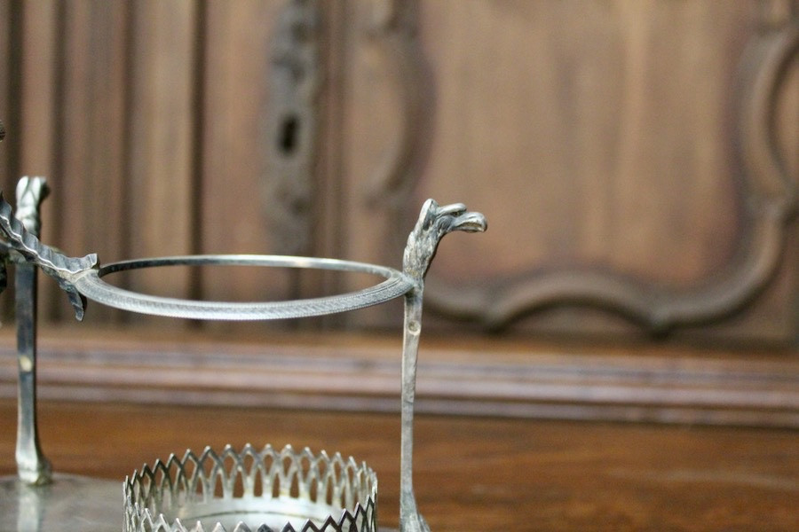 Serviteur de table huilier et vinaigrier en argent massif d'époque Empire-photo-3