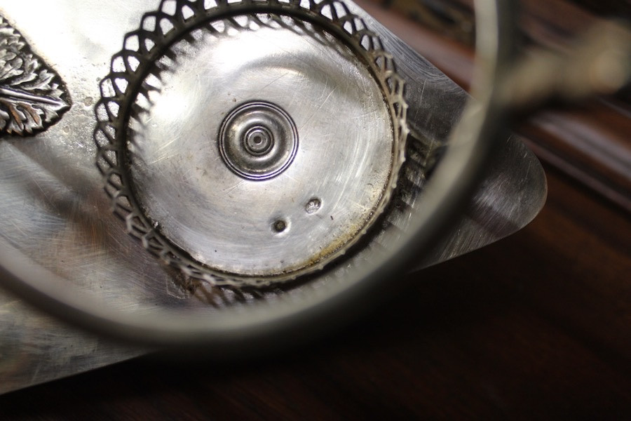 Serviteur de table huilier et vinaigrier en argent massif d'époque Empire-photo-1