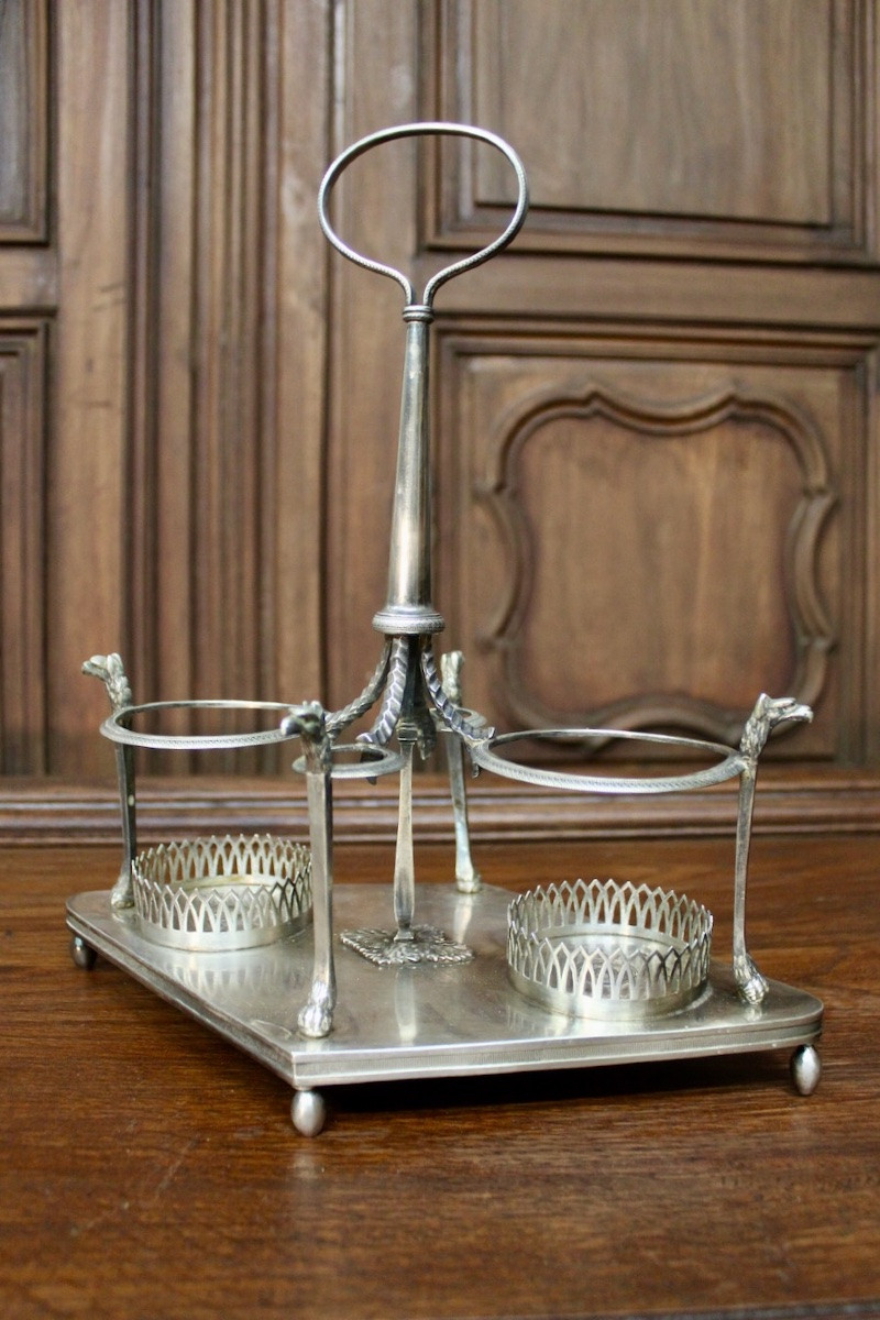 Serviteur de table huilier et vinaigrier en argent massif d'époque Empire-photo-2