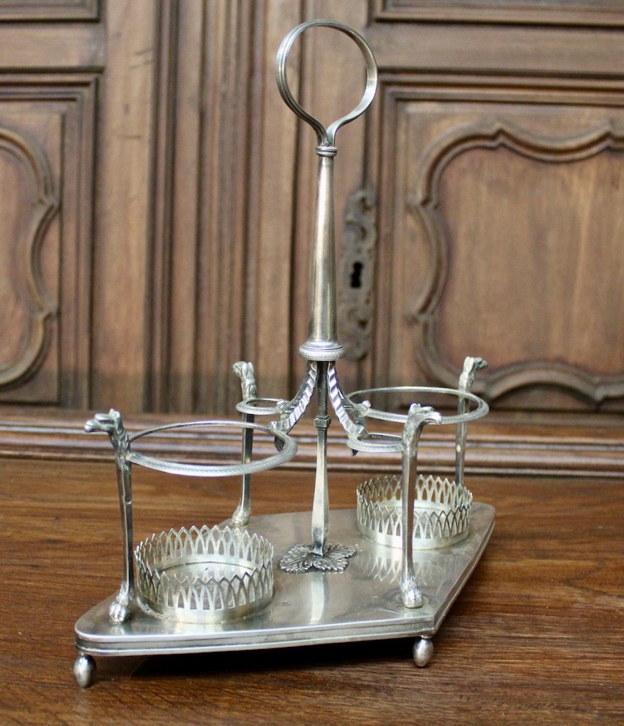 Serviteur de table huilier et vinaigrier en argent massif d'époque Empire-photo-4