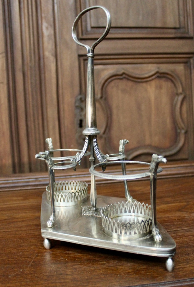 Serviteur de table huilier et vinaigrier en argent massif d'époque Empire-photo-6