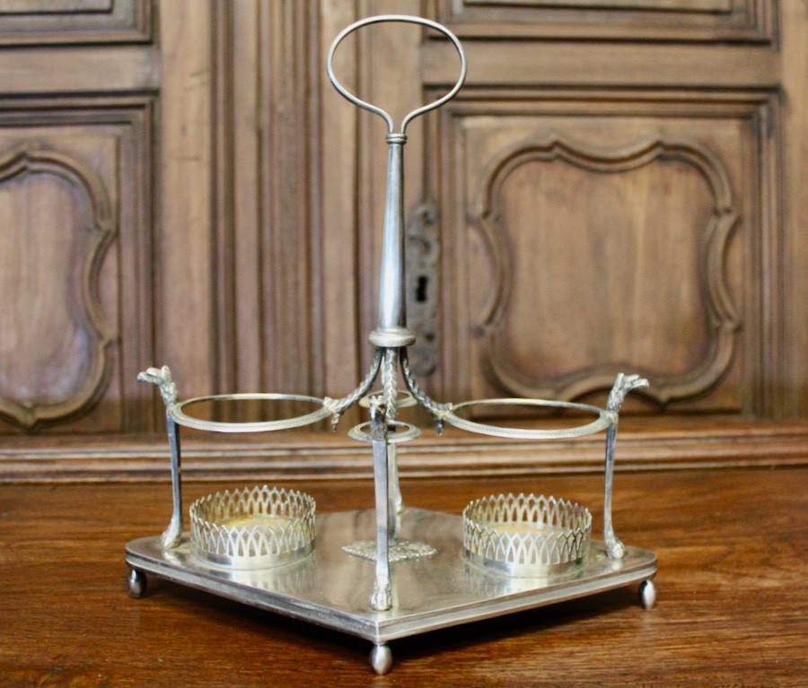 Serviteur de table huilier et vinaigrier en argent massif d'époque Empire