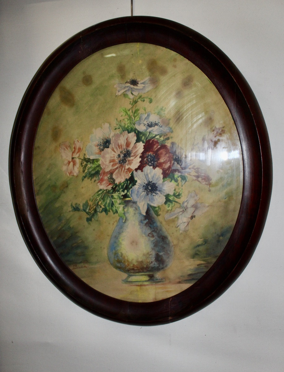 Watercolor Bouquet Of Flowers In Oval Frame -photo-2