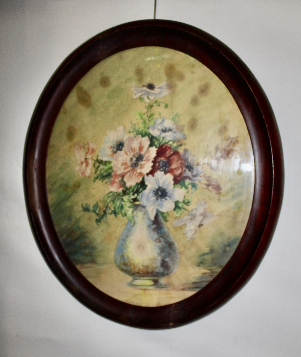 Watercolor Bouquet Of Flowers In Oval Frame -photo-5