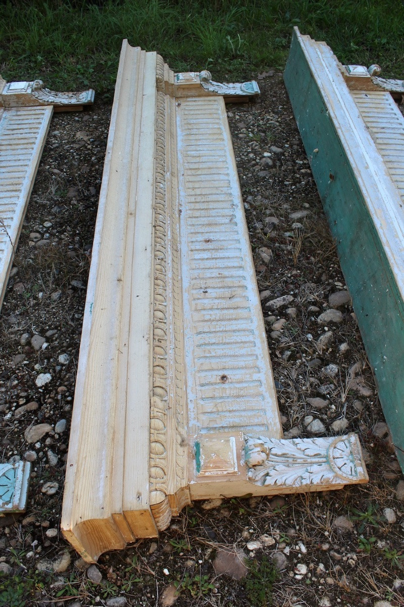 Pair Of 19th-century Wooden Capitals, 2.42 Meters-photo-2