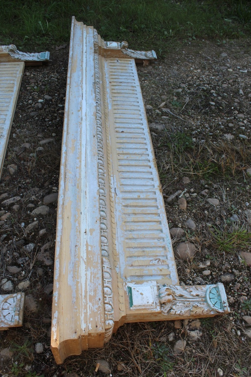 Pair Of 19th-century Wooden Capitals, 2.42 Meters-photo-3