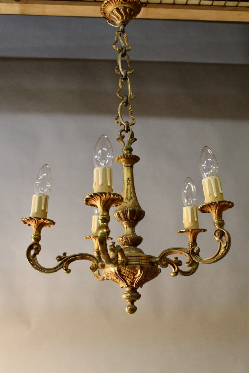 Bronze Chandelier With 5 Arms And Its Pair Of 2-light Wall Sconces-photo-2