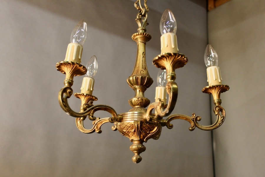 Bronze Chandelier With 5 Arms And Its Pair Of 2-light Wall Sconces-photo-3