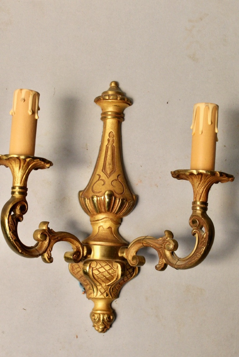 Bronze Chandelier With 5 Arms And Its Pair Of 2-light Wall Sconces-photo-3
