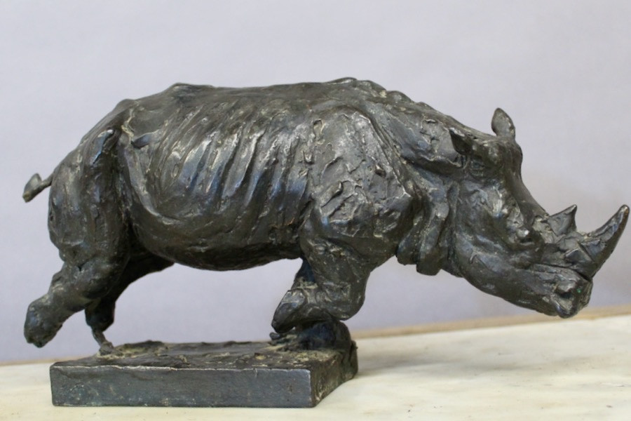 Patinated Bronze Rhinoceros By Michel Lauricella -photo-4