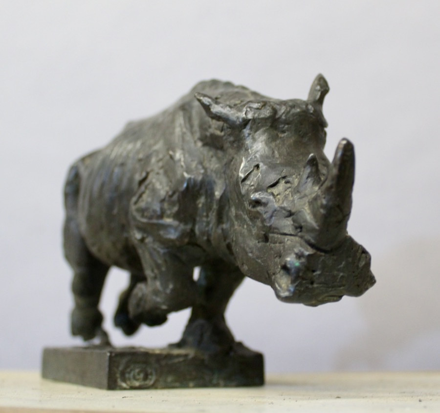 Patinated Bronze Rhinoceros By Michel Lauricella -photo-4