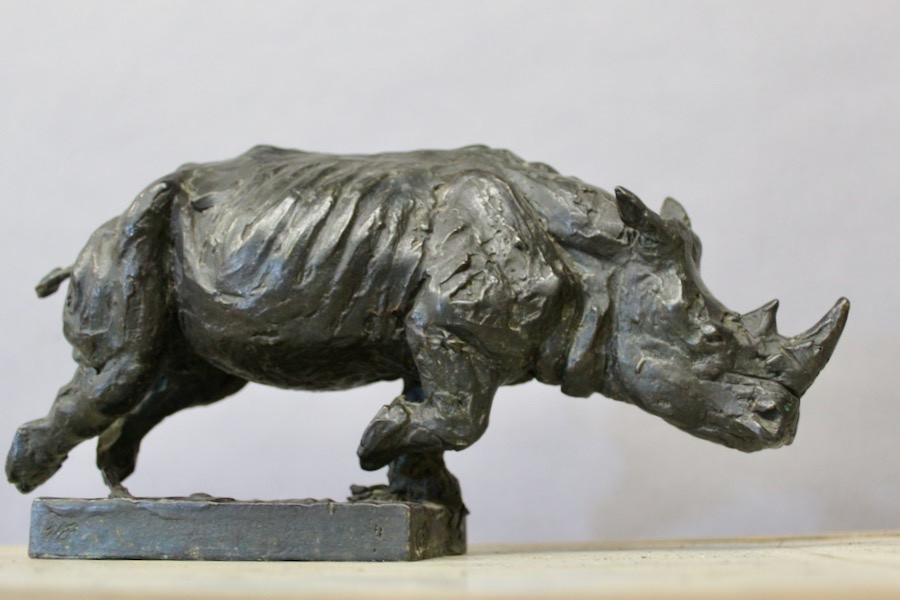 Patinated Bronze Rhinoceros By Michel Lauricella -photo-6