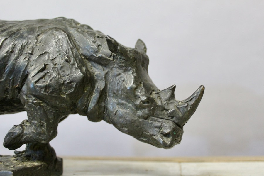 Patinated Bronze Rhinoceros By Michel Lauricella -photo-7