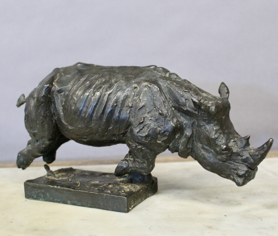 Patinated Bronze Rhinoceros By Michel Lauricella 