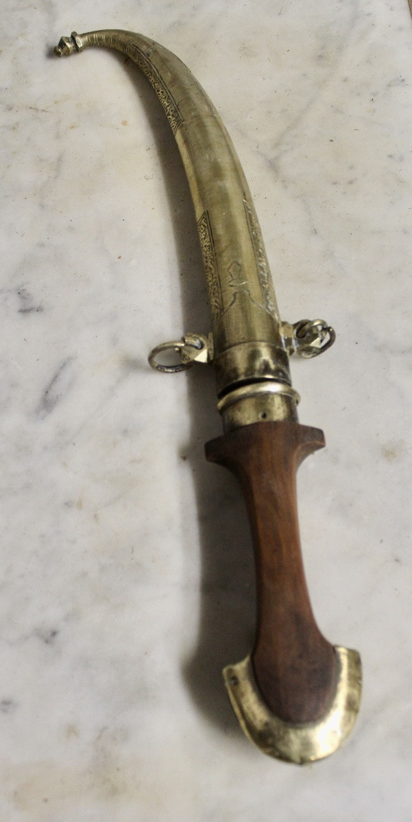  Long Koummya Knife From The Maghreb, 19th Century, All Solid Brass-photo-2