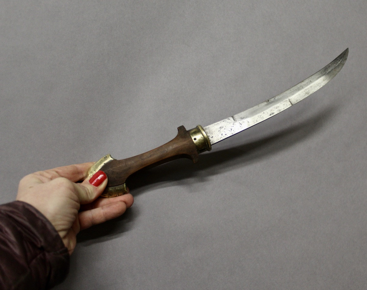  Long Koummya Knife From The Maghreb, 19th Century, All Solid Brass-photo-1