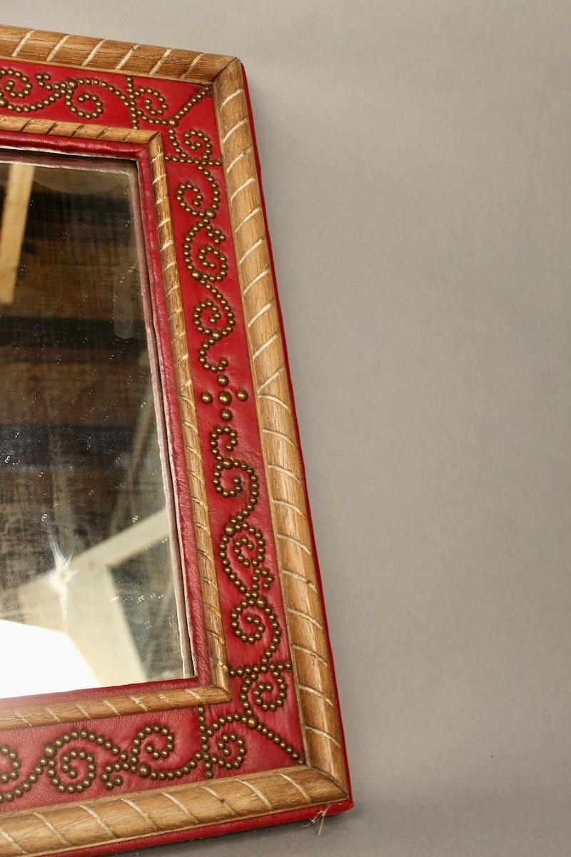 Red Leather Mirror By André Maillefert-photo-3