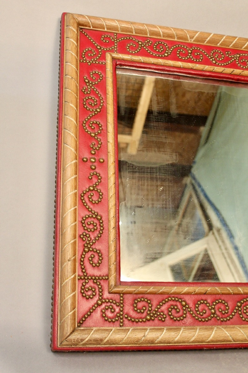 Red Leather Mirror By André Maillefert-photo-4