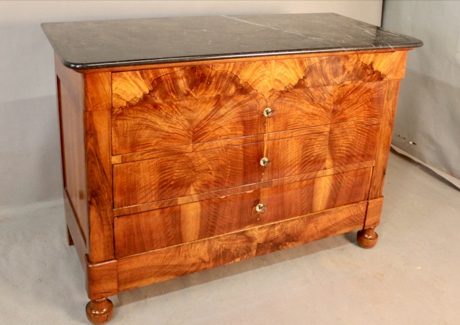 Restoration Period Chest Of Drawers In Burr Walnut, Marble Top -photo-3