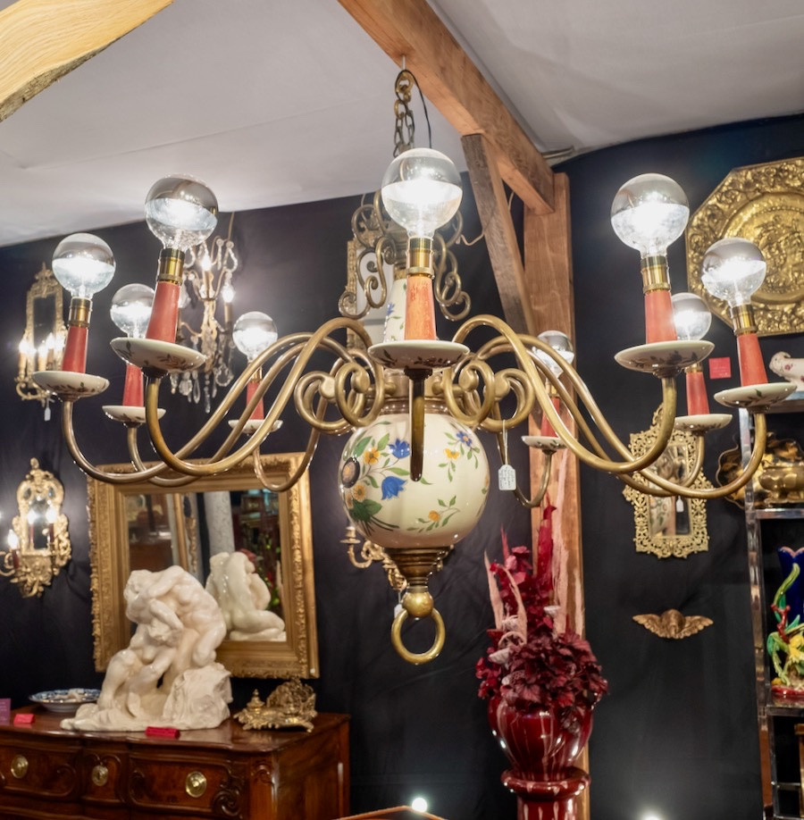 19th Century Dutch Chandelier In Bronze And Earthenware With 10 Lights -photo-8