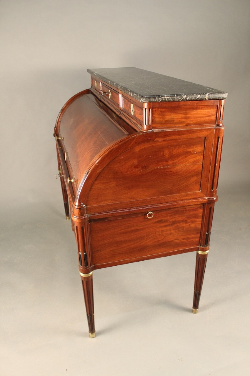 Important Mahogany Cylinder Desk Stamped "petit" (1732-1791)-photo-1