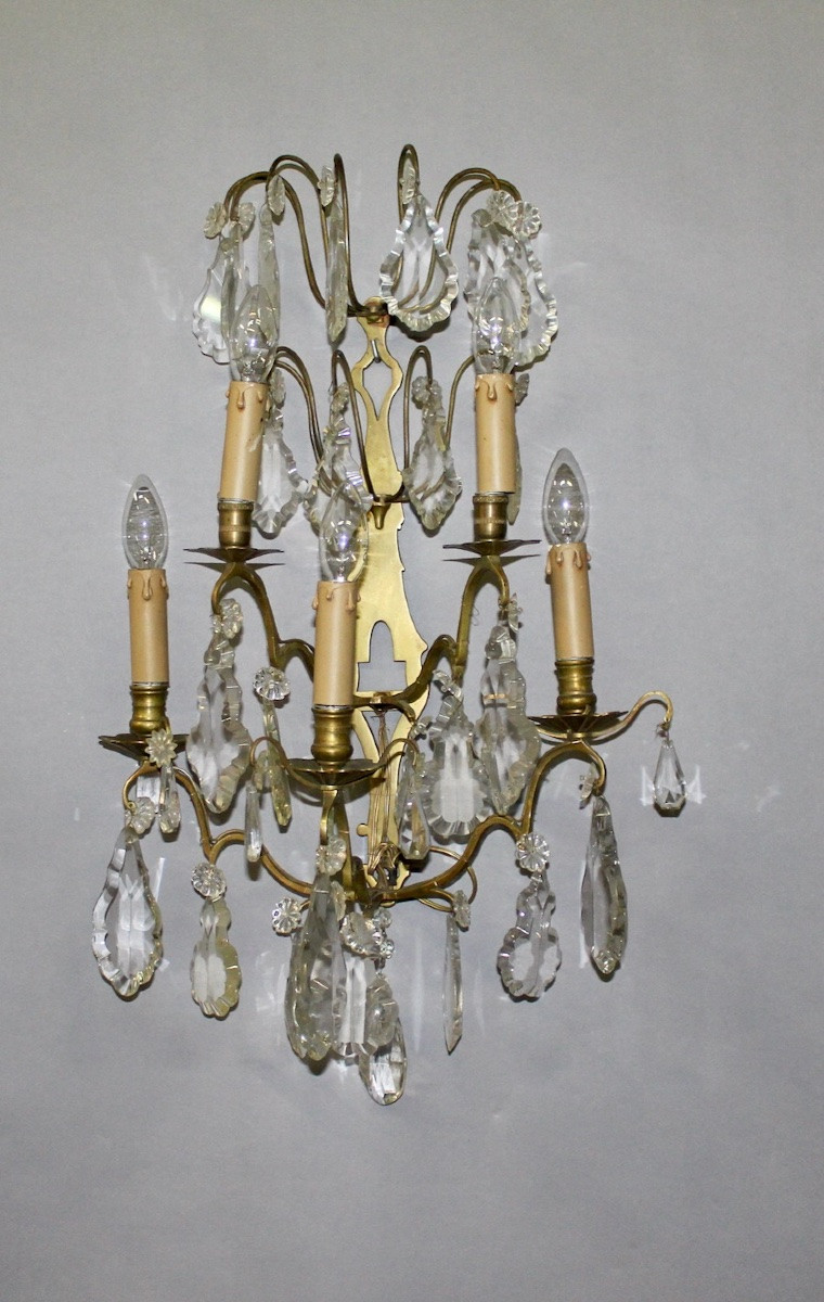 Grande Applique Bronze Et Pampilles à 5 bras de lumière-photo-2