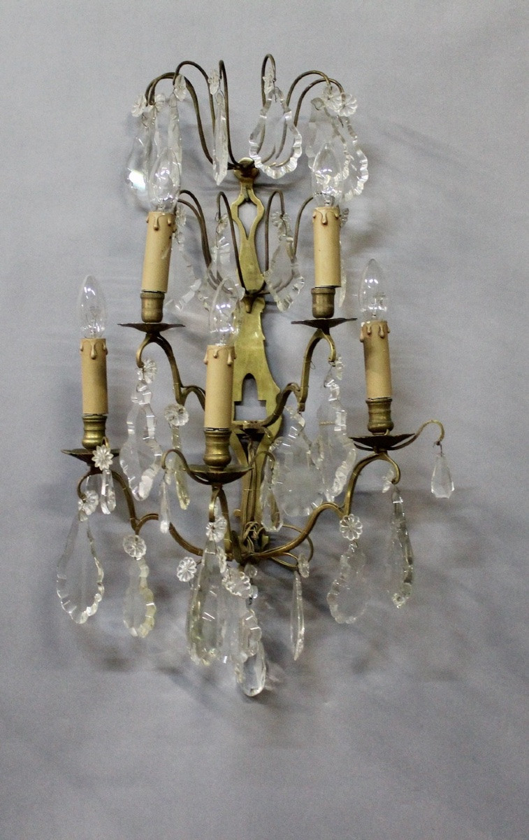 Grande Applique Bronze Et Pampilles à 5 bras de lumière-photo-3