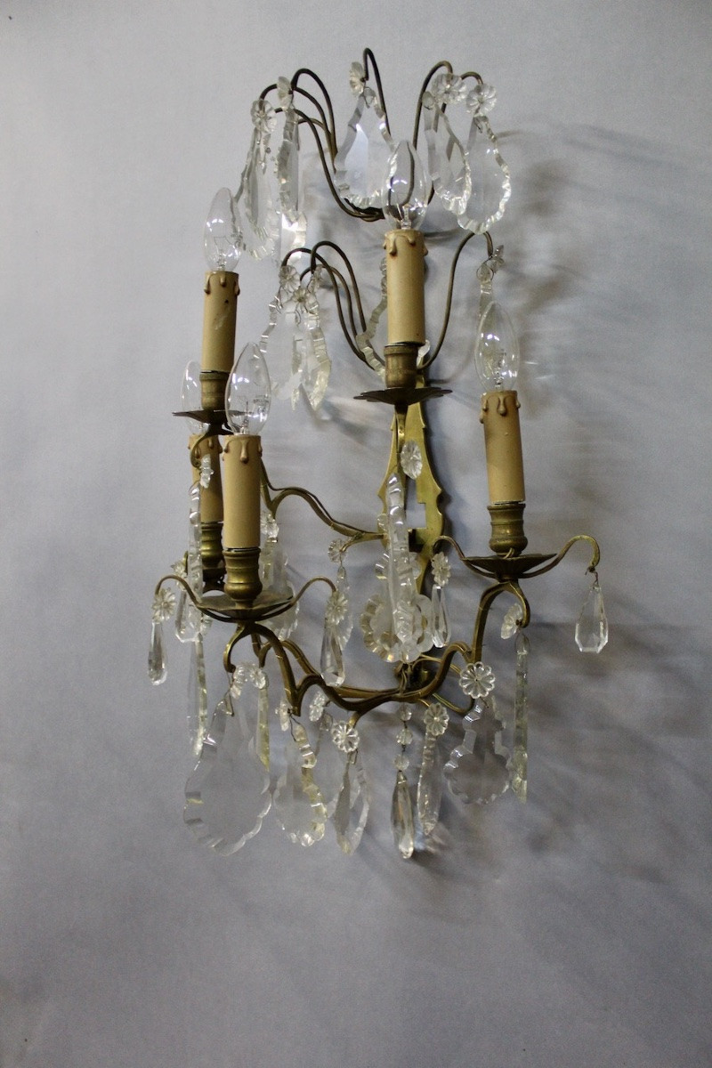 Grande Applique Bronze Et Pampilles à 5 bras de lumière-photo-1