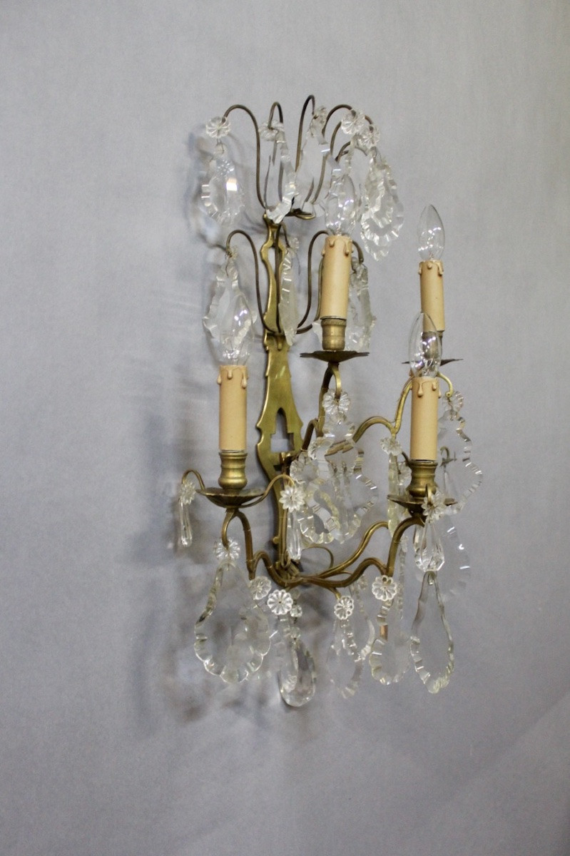 Grande Applique Bronze Et Pampilles à 5 bras de lumière-photo-2