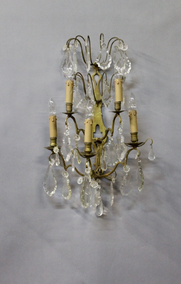 Grande Applique Bronze Et Pampilles à 5 bras de lumière-photo-3