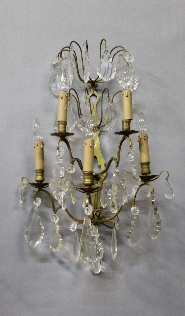 Grande Applique Bronze Et Pampilles à 5 bras de lumière-photo-4