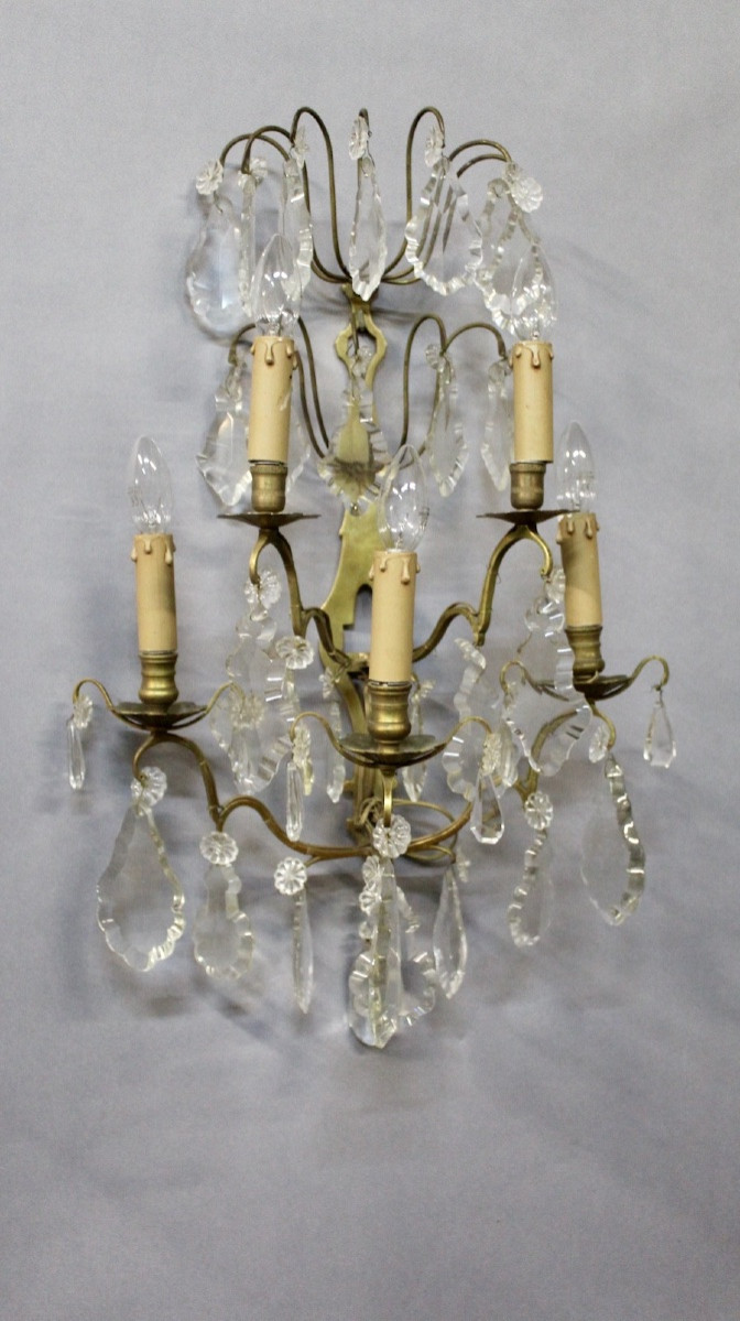 Grande Applique Bronze Et Pampilles à 5 bras de lumière-photo-5