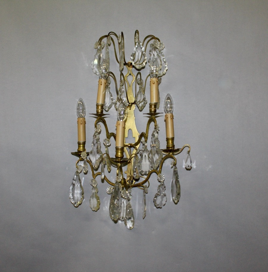 Grande Applique Bronze Et Pampilles à 5 bras de lumière