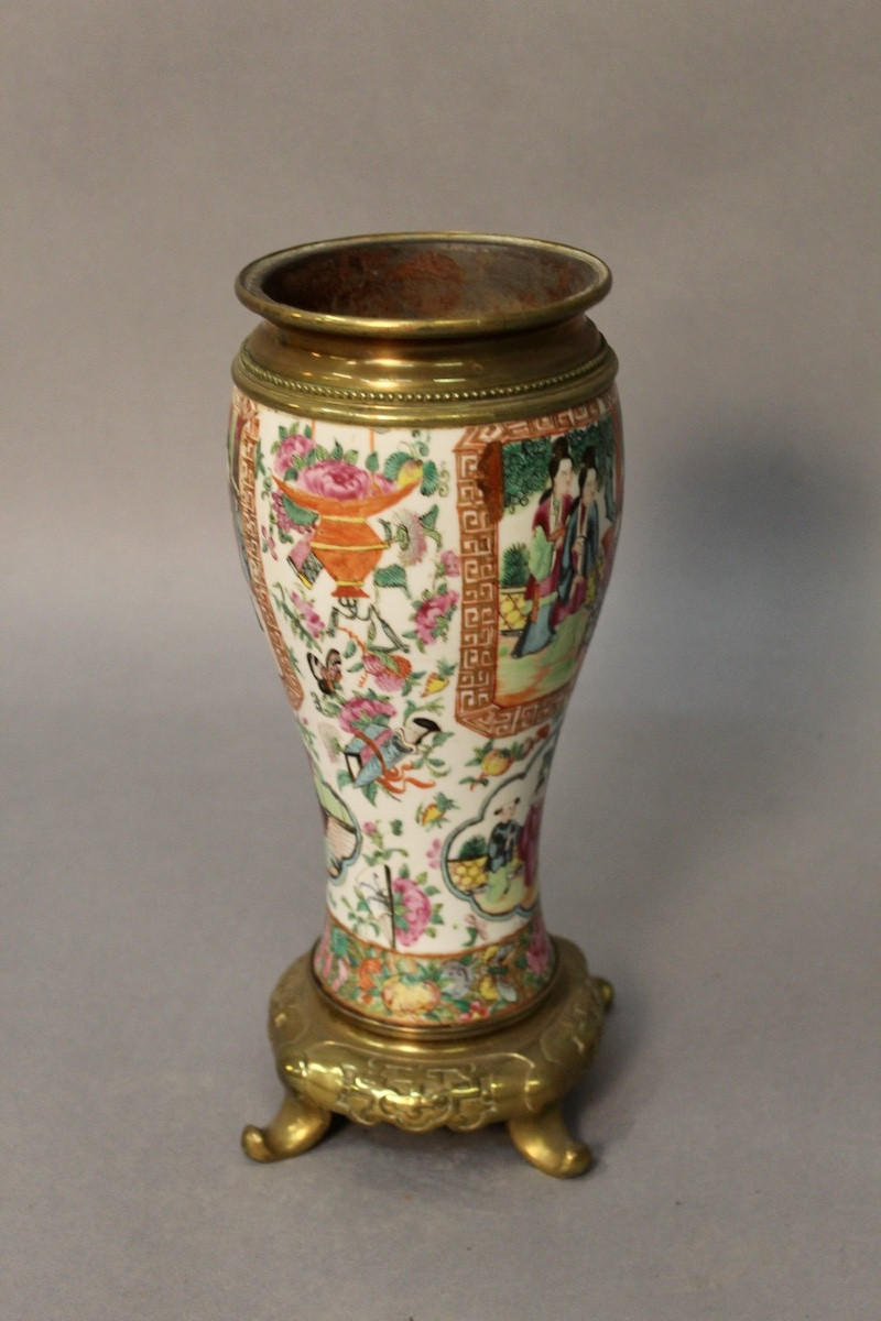 Vase Chinois en porcelaine de canton et bronze -photo-4