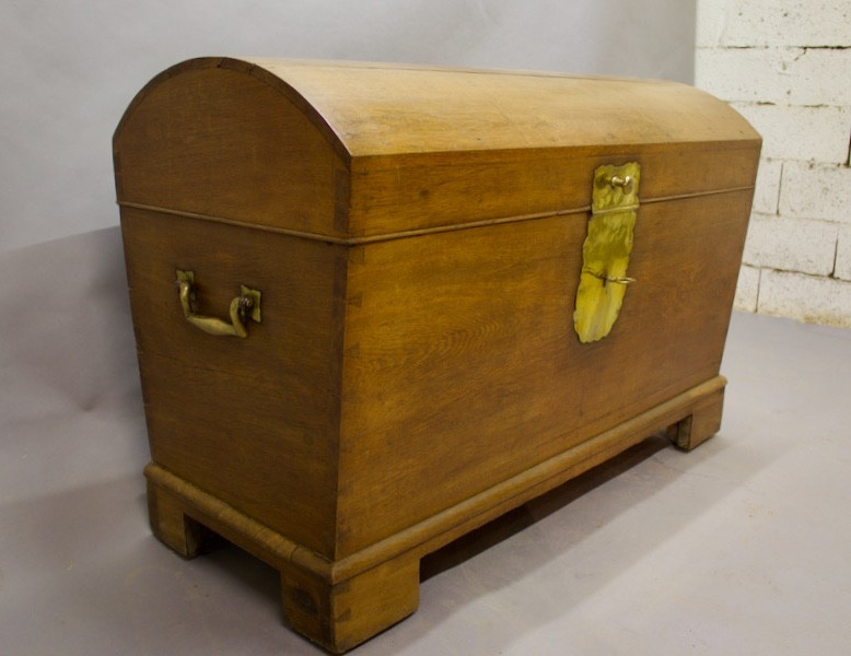 19th Century Oak Chest With Domed Top, On Casters 